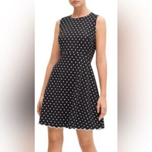 Kate Spade Sleeveless Cabana Dot Fit & Flare Ponte Mini Dress w Scallop Hemline